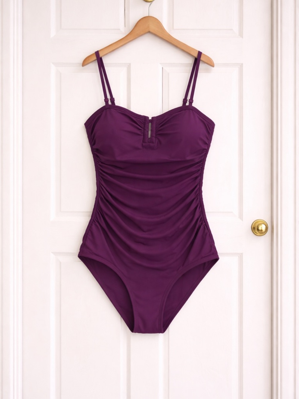 Ruched Purple One-Piece Swimsuit with Adjustable Straps
